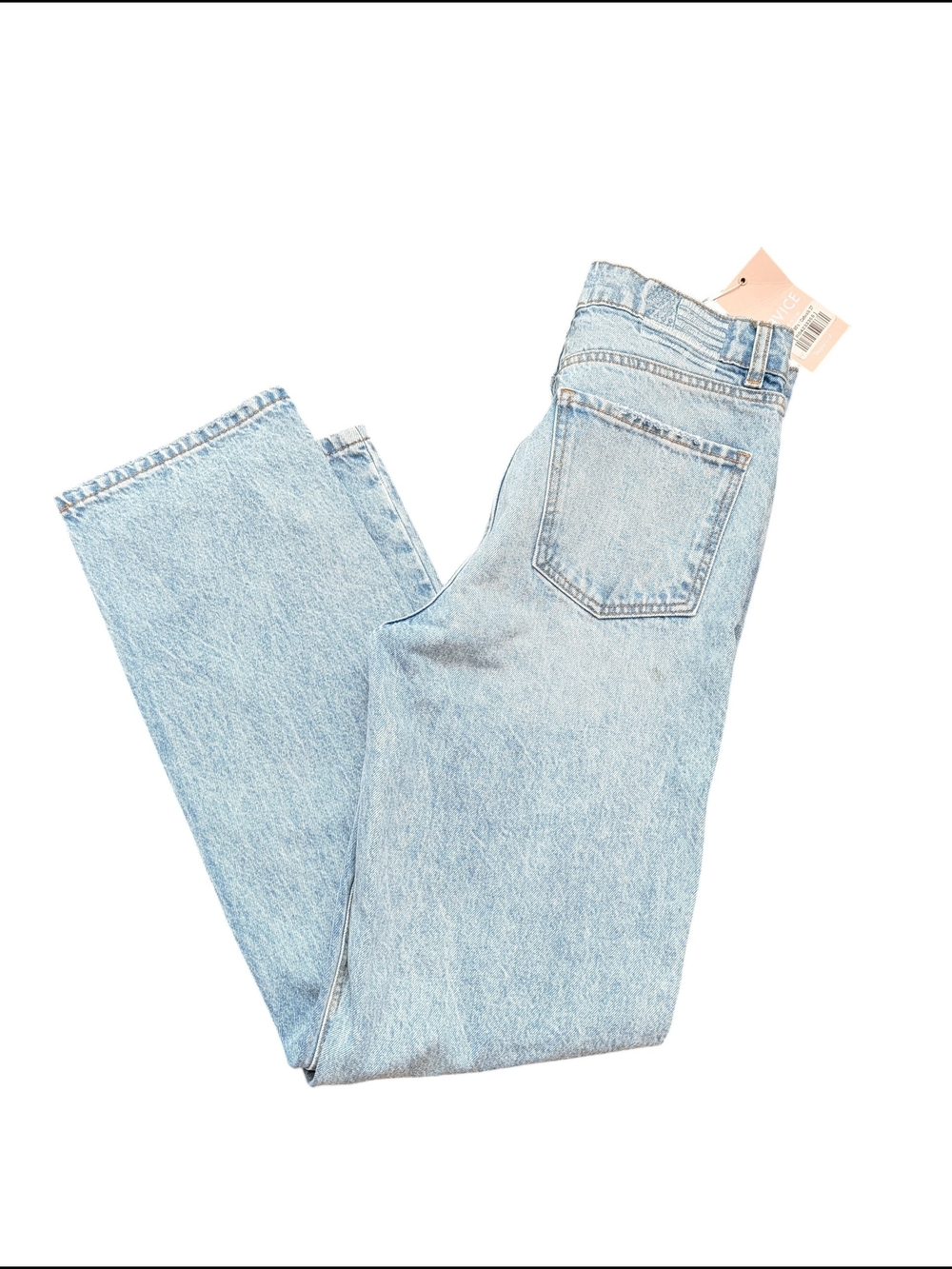 AREVICE Light Blue Denim Pink Label Flag Jeans Straight Leg Distressed Sz 27